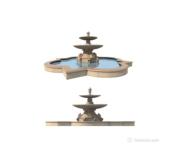 Garden Ornament Multi Tiered Stone Fountain With Decorative Water Basin Design 3d model 