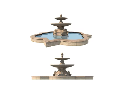 Garden Ornament Multi Tiered Stone Fountain With Decorative Water Basin Design 3d model