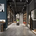 Modern Clothing Store Interior Design With Hanging Clothes Display Racks And Decorative Shelves