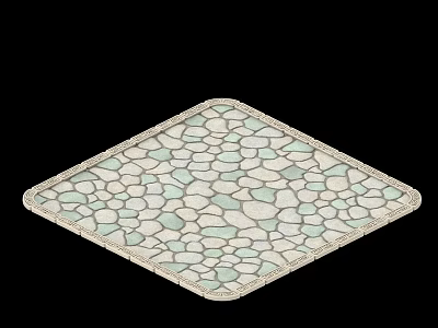 Square Garden Decor Mat With Light Blue And White Stone Pattern And Beige Border 3d model