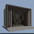 Modern Building Entrance Door With Glass Double Doors Metal Frame And Stone Wall Design