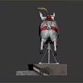 Decorative Pig Carousel Sculpture With Red Saddle Blue White Body Metal Frame And Stone Base