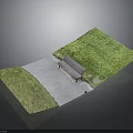 Park Architecture Featuring Lush Green Grass Grey Path And Wooden Bench