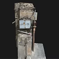 Old Electrical Meter Box Mounted On Weathered Stone Wall With Bricks And Pipes 3d model