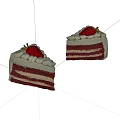 Two Slices of Red Velvet Cake with Layers of Cream and Fresh Strawberry Topping