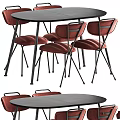 Modern Black Dining Table With Red Upholstered Metal Leg Chairs Set Design 3d model