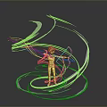 Yellow Game Movie Character Standing With Bow And Transparent Spiral Lines