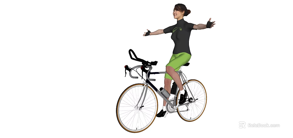A Woman Riding Bicycle With Arms Outstretched Freely Enjoying Cycling Moment 3d model 