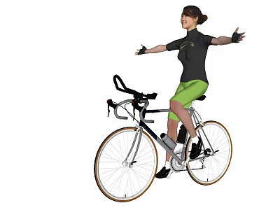 A Woman Riding Bicycle With Arms Outstretched Freely Enjoying Cycling Moment 3d model