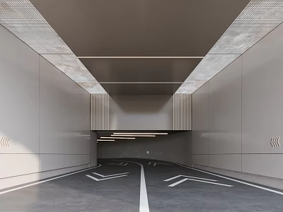 Modern Garage Interior With Gray Walls Ceiling Lighting And Floor Arrow Markings 3d model