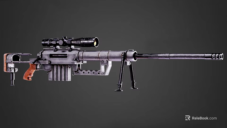 Modern Sniper Rifle With High Power Scope Wooden Stock Magazine And Bipod 3d model 