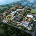 Aerial View of Modern School Buildings With Green Campus And Sports Fields