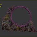 Wood Stone Artistic Sculpture With Irregular Rock Base Circular Ring And Green Patterns