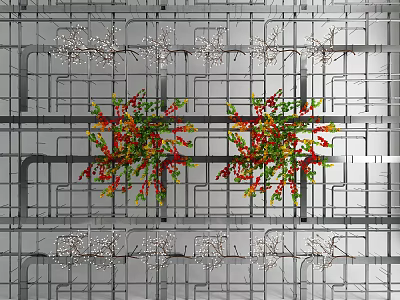 Industrial Pipeline Grid Structure With Metal Framework Colorful Components And Grid Layout Design 3d model