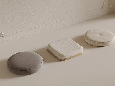 Minimalist Floor Cushions In Round And Square Shapes With Gray White And Beige Tones 3d model