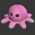 Pink Octopus Plush Toy with Black Eyes Smiling Face and Blue Edged Tentacles for Kids