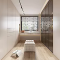 Modern Minimalist Bathroom Interior With Vanity Glass Shower And Plant