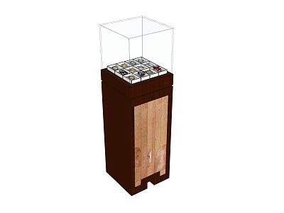 Modern Display Cabinet Shelf With Transparent Glass Cover And Wood Grain Door For Small Items 3d model