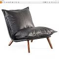 Black Leather Accent Chair with Large Cushion and Wooden Legs in Modern Design