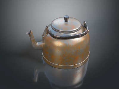 Copper Colored Metallic Kettle With Lid Spout And Handle For Household Use 3d model