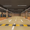 Modern Underground Parking Garage With Cars Lane Markings Directional Arrows And Bright Lighting