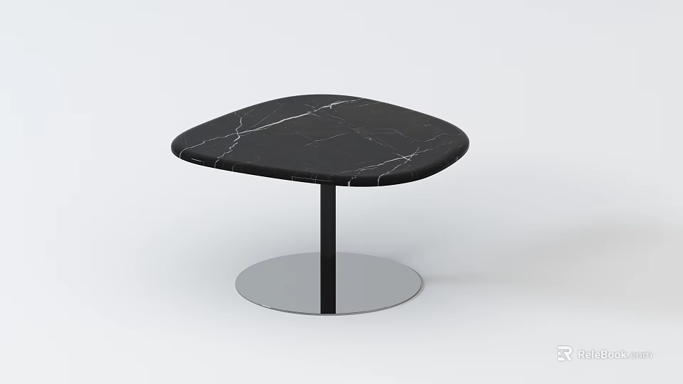 Sleek Black Marble Coffee Table With Irregular Top And Silver Metal Base 3d model