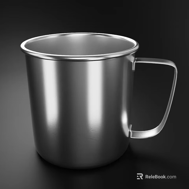 Sleek Stainless Steel Cup with Handle and Metallic Shine on Dark Background Surface 3d model 