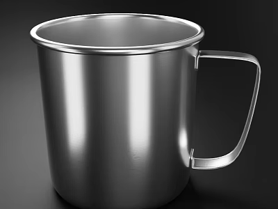 Sleek Stainless Steel Cup with Handle and Metallic Shine on Dark Background Surface 3d model