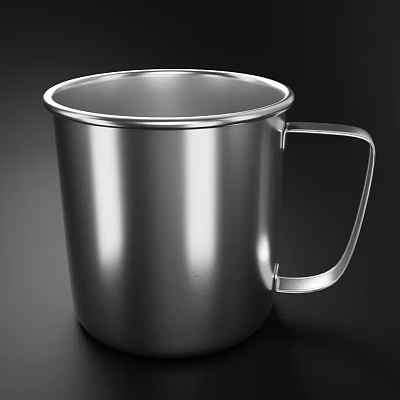 Sleek Stainless Steel Cup with Handle and Metallic Shine on Dark Background Surface 3d model
