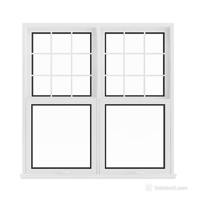 Modern Two Panel Casement Windows With White Frame And Grid Design For Home 3d model 