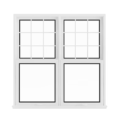 Modern Two Panel Casement Windows With White Frame And Grid Design For Home 3d model
