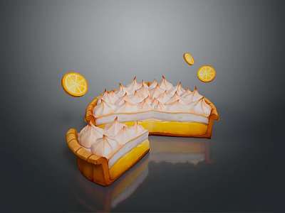 Appetizing Sliced Lemon Meringue Pie With Fluffy Meringue And Lemon Slices 3d model