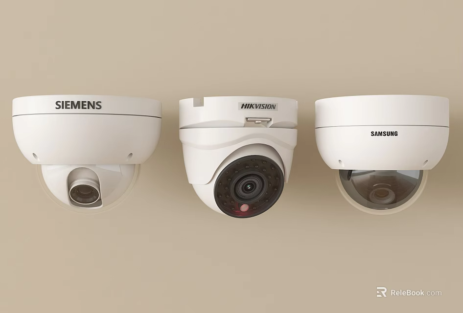Projection Monitoring White Dome Security Cameras From Siemens Hikvision Samsung Brands 3d model 