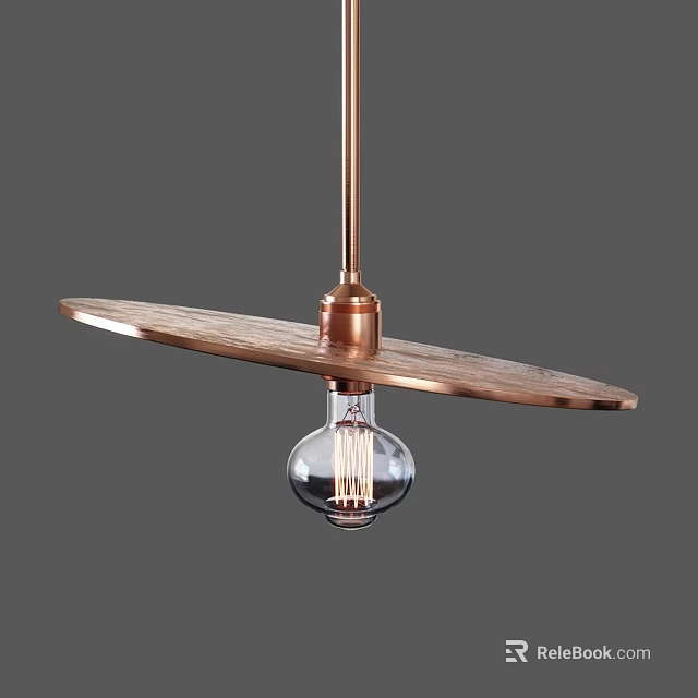 Copper and Wooden Modern Pendant Light with Long Shade and Clear Filament Bulb 3d model 