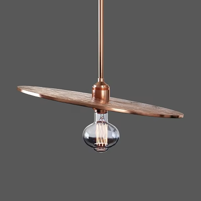Copper and Wooden Modern Pendant Light with Long Shade and Clear Filament Bulb 3d model