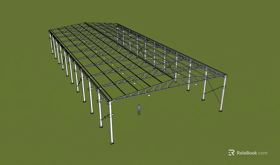 Large Scale Industrial Steel Structural Frame With Multiple Support Columns For Factory Construction 3d model 