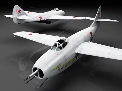 Vintage White Military Aircraft Models With Red Stars And Propellers 3d model