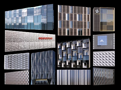 Building Facades With Various Modern Designs Glass Panels And Geometric Textures 3d model