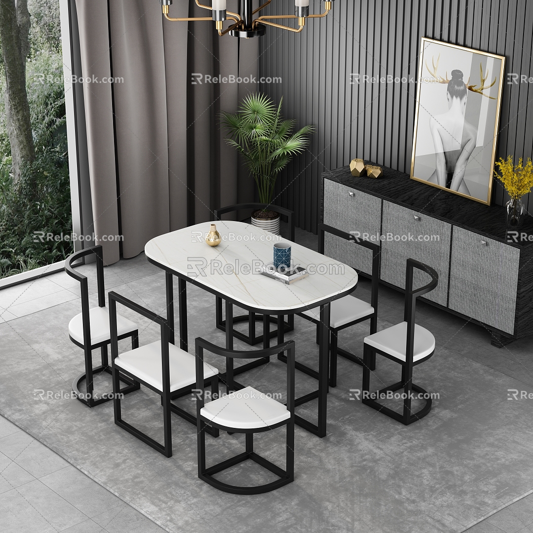 Light Luxury Restaurant Dining Table and Chair 3d model