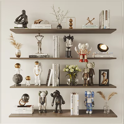 Mixed Decorative Ornament Set For Shelf Display With Sculptures Dolls Vases Books Photo Frames 3d model