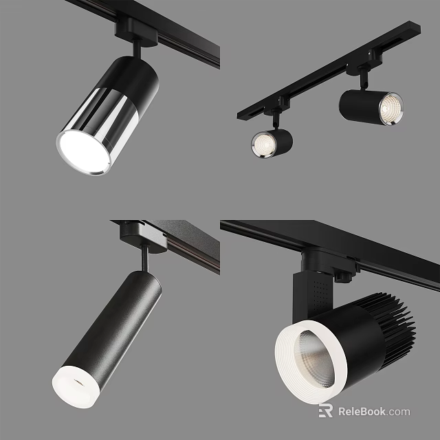 Modern Black Downlights And Spotlights With Track Mounted Design For Home Lighting 3d model 