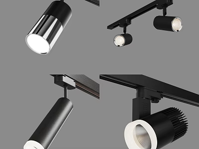 Modern Black Downlights And Spotlights With Track Mounted Design For Home Lighting 3d model