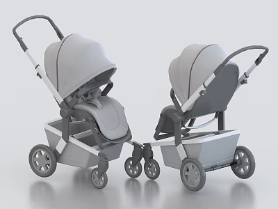 Modern Twin Baby Strollers With Comfortable Seats And Smooth Wheels 3d model