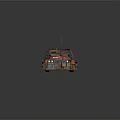 Post Apocalyptic Armored Vehicle With Spiked Front And Red Blue Rusty Design