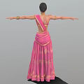 Traditional Indian Female Character In Pink Saree With Golden Patterns Extended Arms And Green Bangles