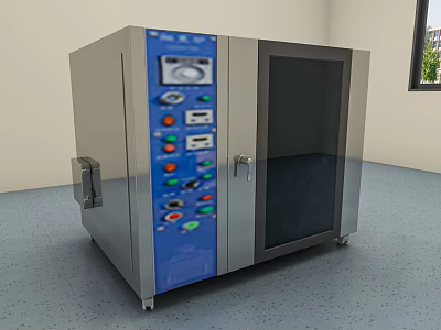 Commercial Stainless Steel Equipment with Blue Control Panel Glass Door and Multiple Buttons Dials 3d model