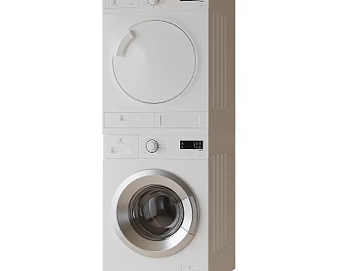 Stacked White Washing Machine and Dryer with Round Door and Control Panel 3d model