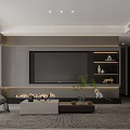 Modern Living And Dining Area Design With Gray Sofa Coffee Table Plants And Linear Light 3d model