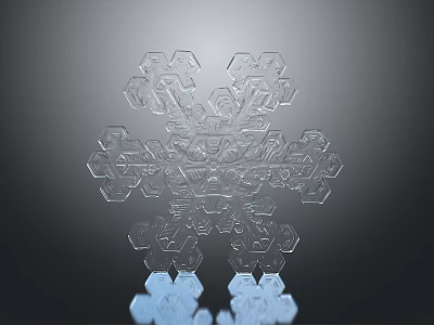 Snowflake Shaped Transparent Sculpture with Symmetrical Geometric Patterns and Blue Reflection at the Bottom 3d model