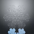 Snowflake Shaped Transparent Sculpture with Symmetrical Geometric Patterns and Blue Reflection at the Bottom